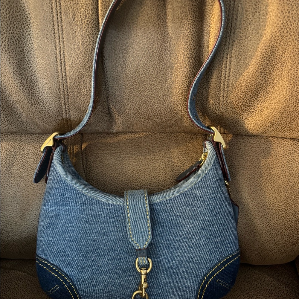 Coach Hamptons Hobo Blue Denim Shoulder Bag(Gold hardware)